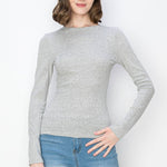Solid color ribbed cotton spandex crew neck long sleeve shirt: GrayColor 5shirts