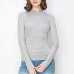 Solid color ribbed cotton spandex crew neck long sleeve shirt: GrayColor 5shirts