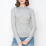 Solid color ribbed cotton spandex crew neck long sleeve shirt: GrayColor 5shirts