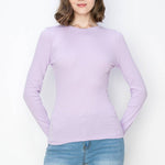 Solid color ribbed cotton spandex crew neck long sleeve shirt: LavenderColor 5shirts