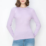 Solid color ribbed cotton spandex crew neck long sleeve shirt: LavenderColor 5shirts
