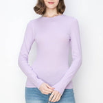 Solid color ribbed cotton spandex crew neck long sleeve shirt: LavenderColor 5shirts