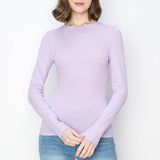 Solid color ribbed cotton spandex crew neck long sleeve shirt: LavenderColor 5shirts