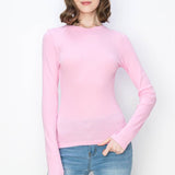 Solid color ribbed cotton spandex crew neck long sleeve shirt: PinkColor 5shirts