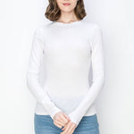 Solid color ribbed cotton spandex crew neck long sleeve shirt: WhiteColor 5shirts