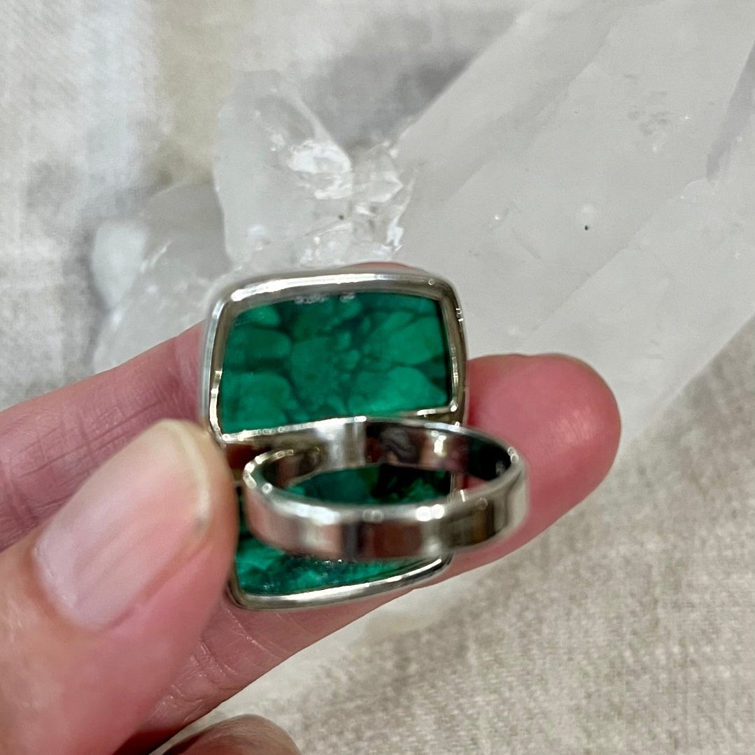 Square Malachite Statement Ring – Sterling Silver (Adjustable)ZiabirdRINGS