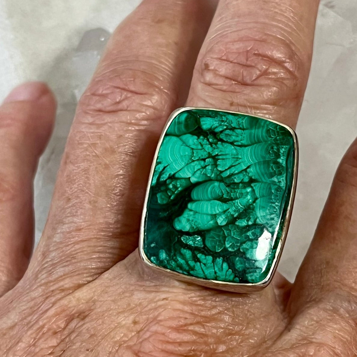 Square Malachite Statement Ring – Sterling Silver (Adjustable)ZiabirdRINGS