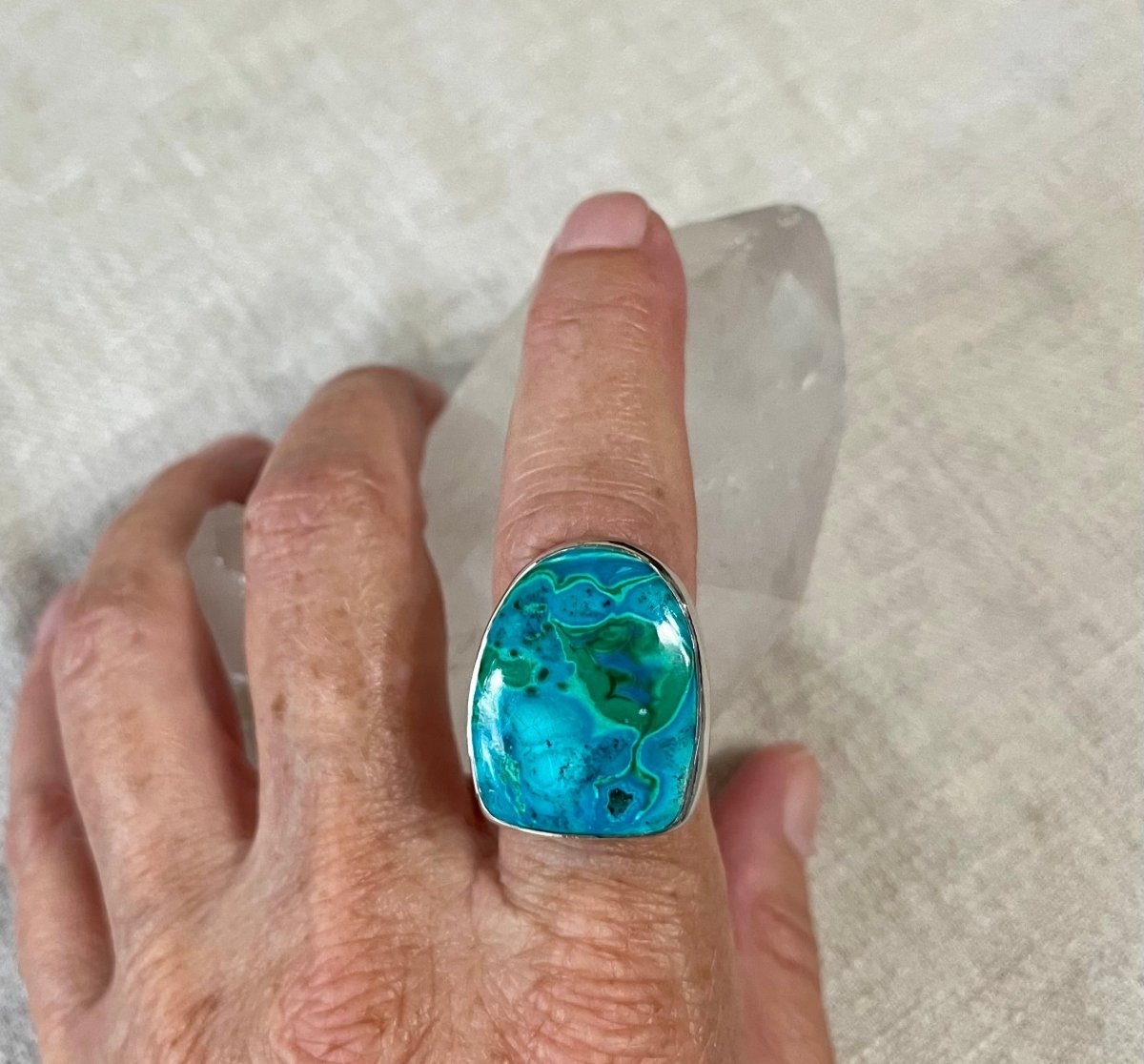 Sterling Silver Adjustable Ring with Composite Azurite & MalachiteZiabirdRINGS