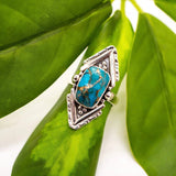 Sterling Silver Copper Turquoise Decorated Point RingBaizaar