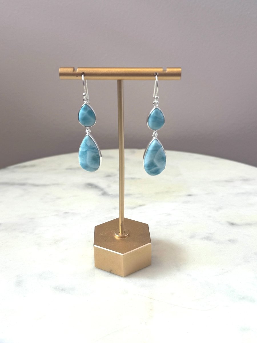 Sterling Silver Double Teardrop Larimar EarringsJinjaEARRINGS