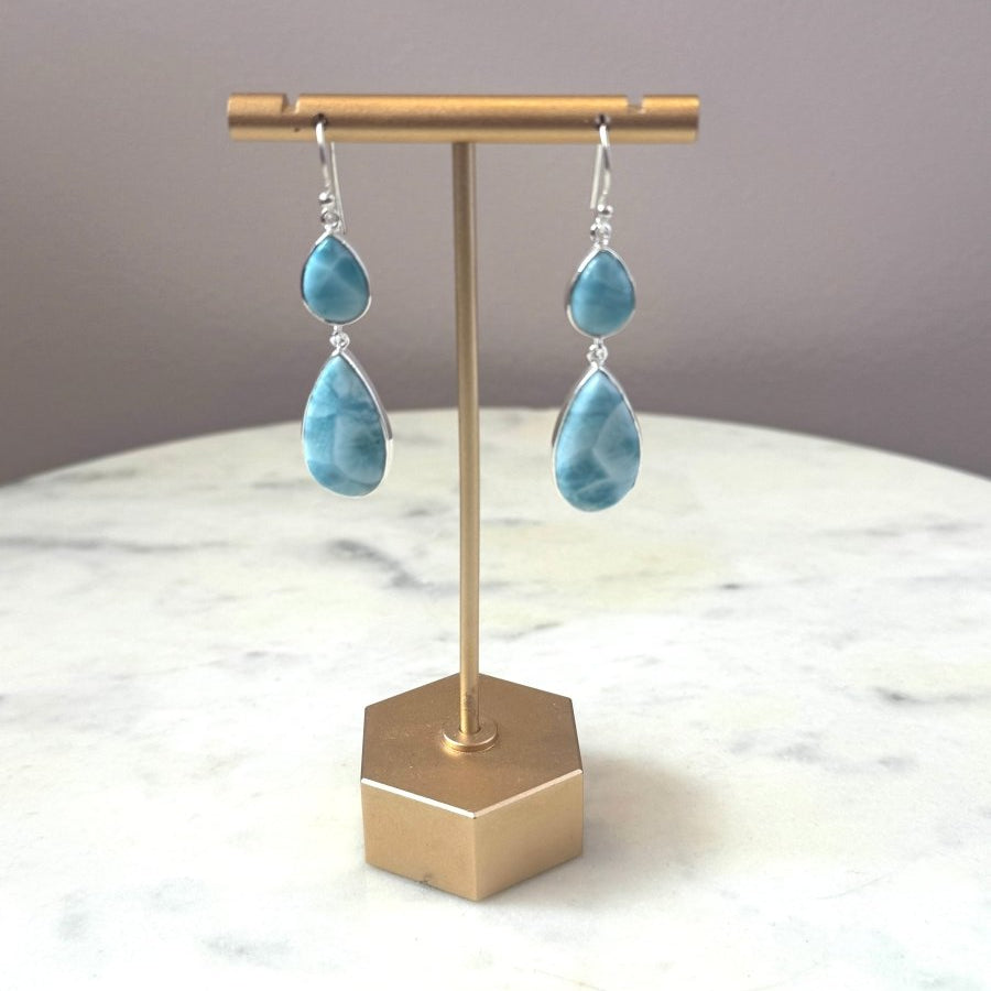 Sterling Silver Double Teardrop Larimar EarringsJinjaEARRINGS