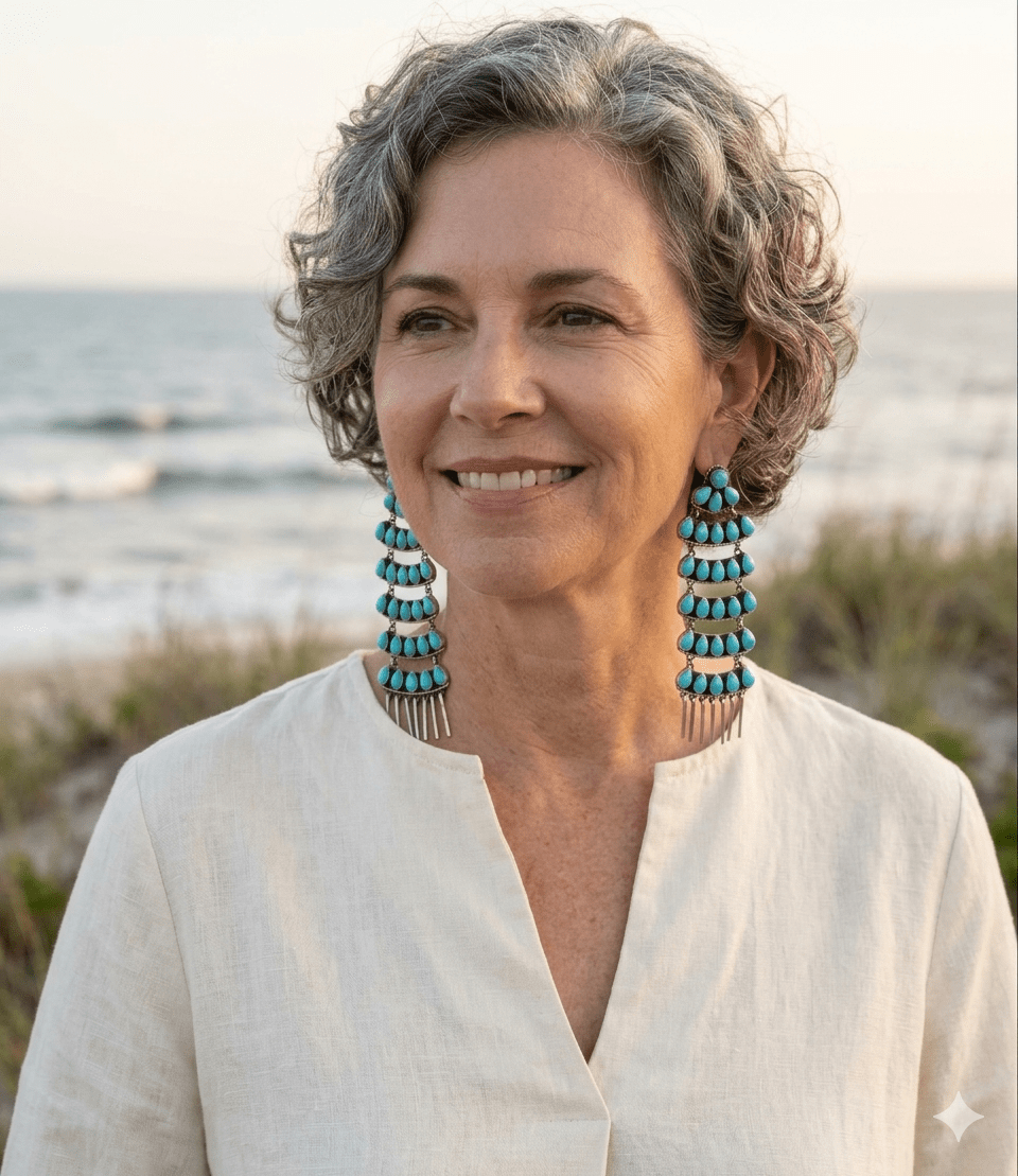 Sterling Silver Kingman Turquoise Dangle Earrings – 5 Inch Statement Design – Native Made by Geraldine James – Navajo HandmadeThe Bijoux FAB Jewelryearrings