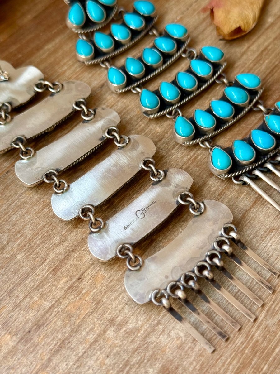 Sterling Silver Kingman Turquoise Dangle Earrings – 5 Inch Statement Design – Native Made by Geraldine James – Navajo HandmadeThe Bijoux FAB Jewelryearrings