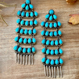 Sterling Silver Kingman Turquoise Dangle Earrings – 5 Inch Statement Design – Native Made by Geraldine James – Navajo HandmadeThe Bijoux FAB Jewelryearrings