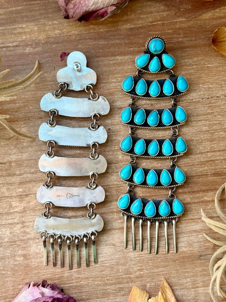 Sterling Silver Kingman Turquoise Dangle Earrings – 5 Inch Statement Design – Native Made by Geraldine James – Navajo HandmadeThe Bijoux FAB Jewelryearrings