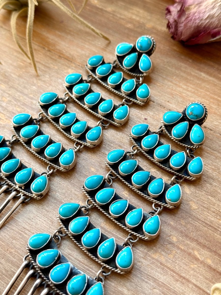 Sterling Silver Kingman Turquoise Dangle Earrings – 5 Inch Statement Design – Native Made by Geraldine James – Navajo HandmadeThe Bijoux FAB Jewelryearrings