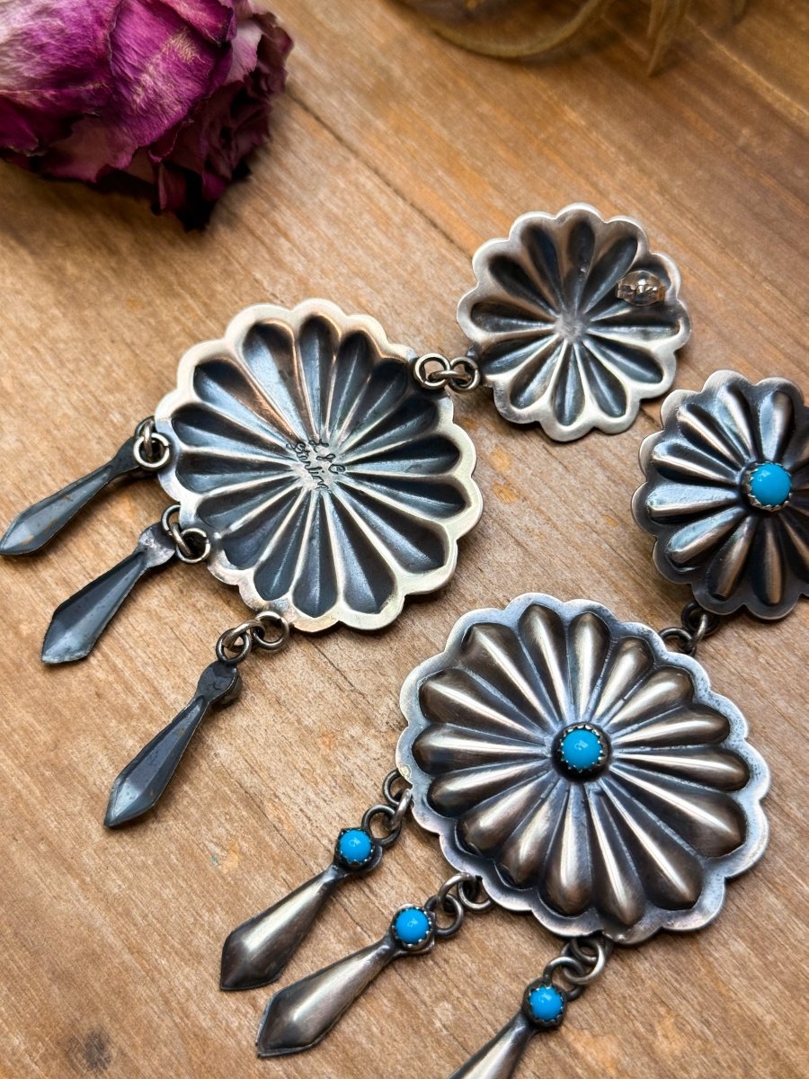 Sterling Silver Kingman Turquoise Dangle Earrings – Native Made by Cordelo CheeThe Bijoux FAB JewelryEarrings