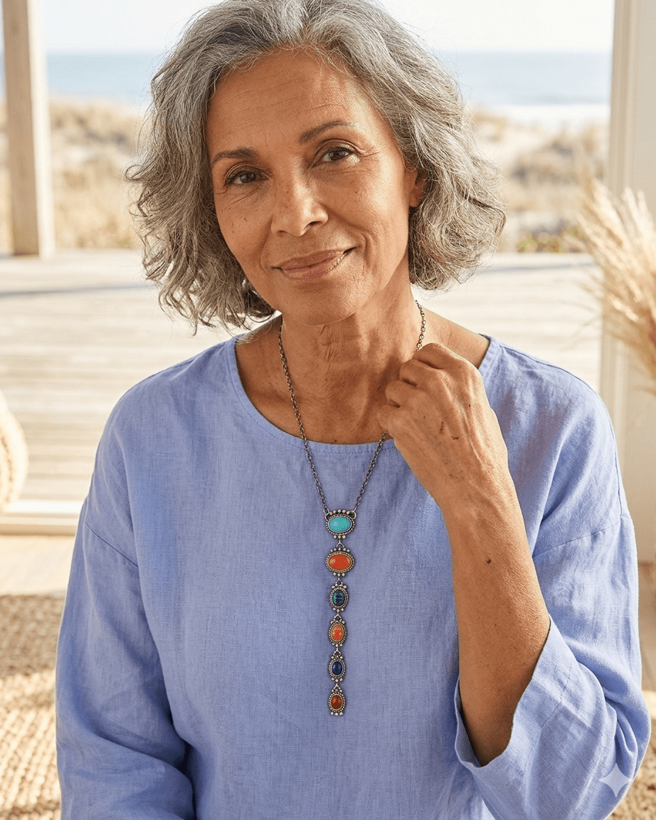 Sterling Silver Lariat Necklace – Native Made – Turquoise, Spiny, & Lapis Charms – One of a KindThe Bijoux FAB Jewelrynecklaces