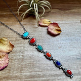 Sterling Silver Lariat Necklace – Native Made – Turquoise, Spiny, & Lapis Charms – One of a KindThe Bijoux FAB Jewelrynecklaces
