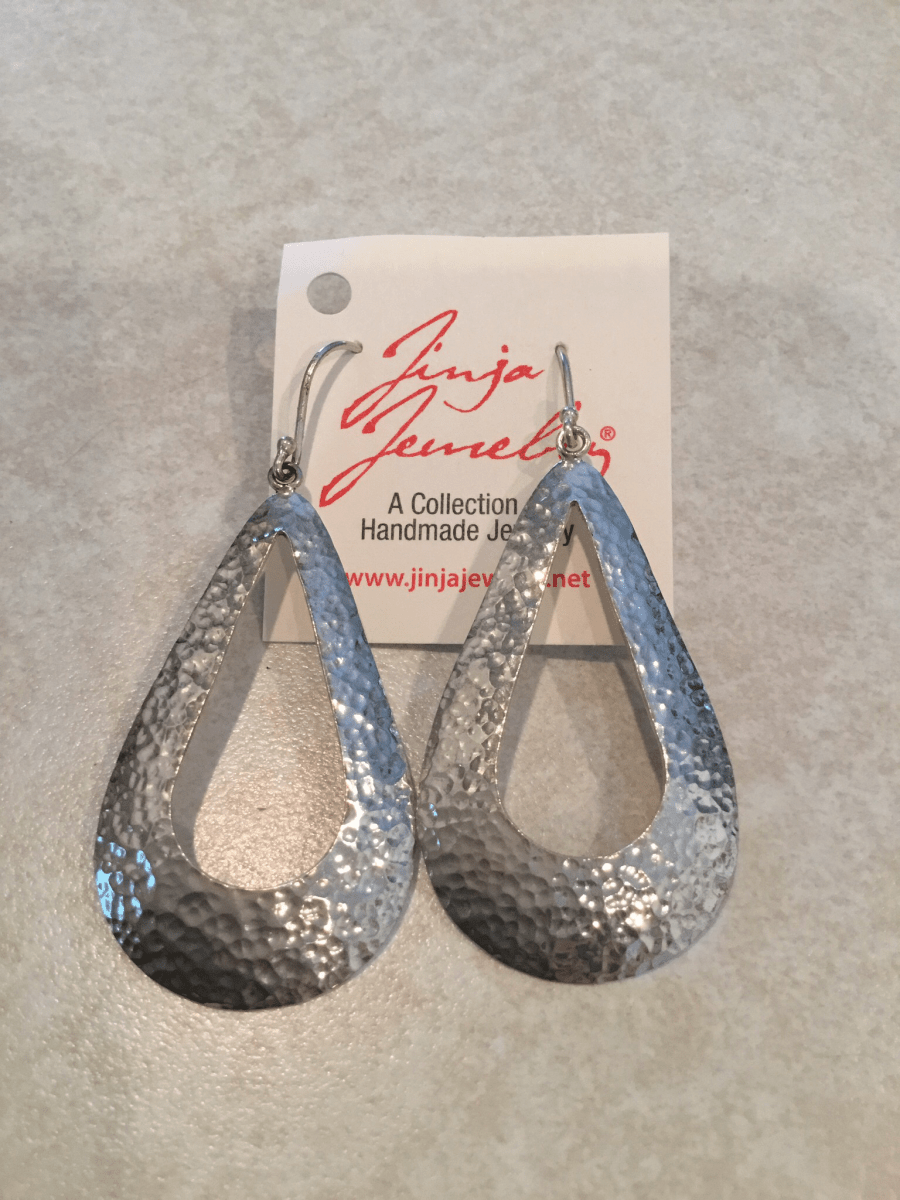 Sterling Silver Long Hammered Teardrop with Cutout EarringsJinjaEARRINGS