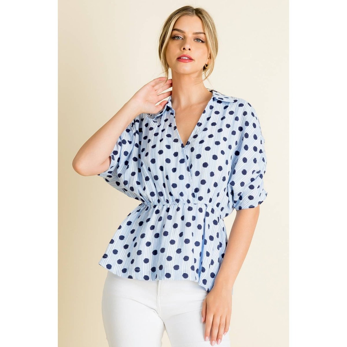 Stripe Polka Dot Blue Wrap TopTHMLblouse