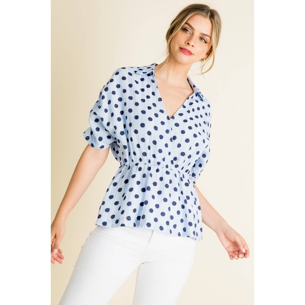 Stripe Polka Dot Blue Wrap TopTHMLblouse