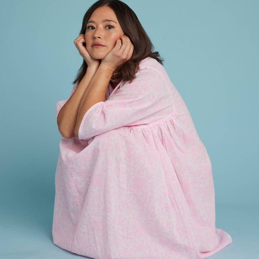 Sunshine Coast Caftan - Floral Toile Neon Pink S/Mand for GoodDRESS