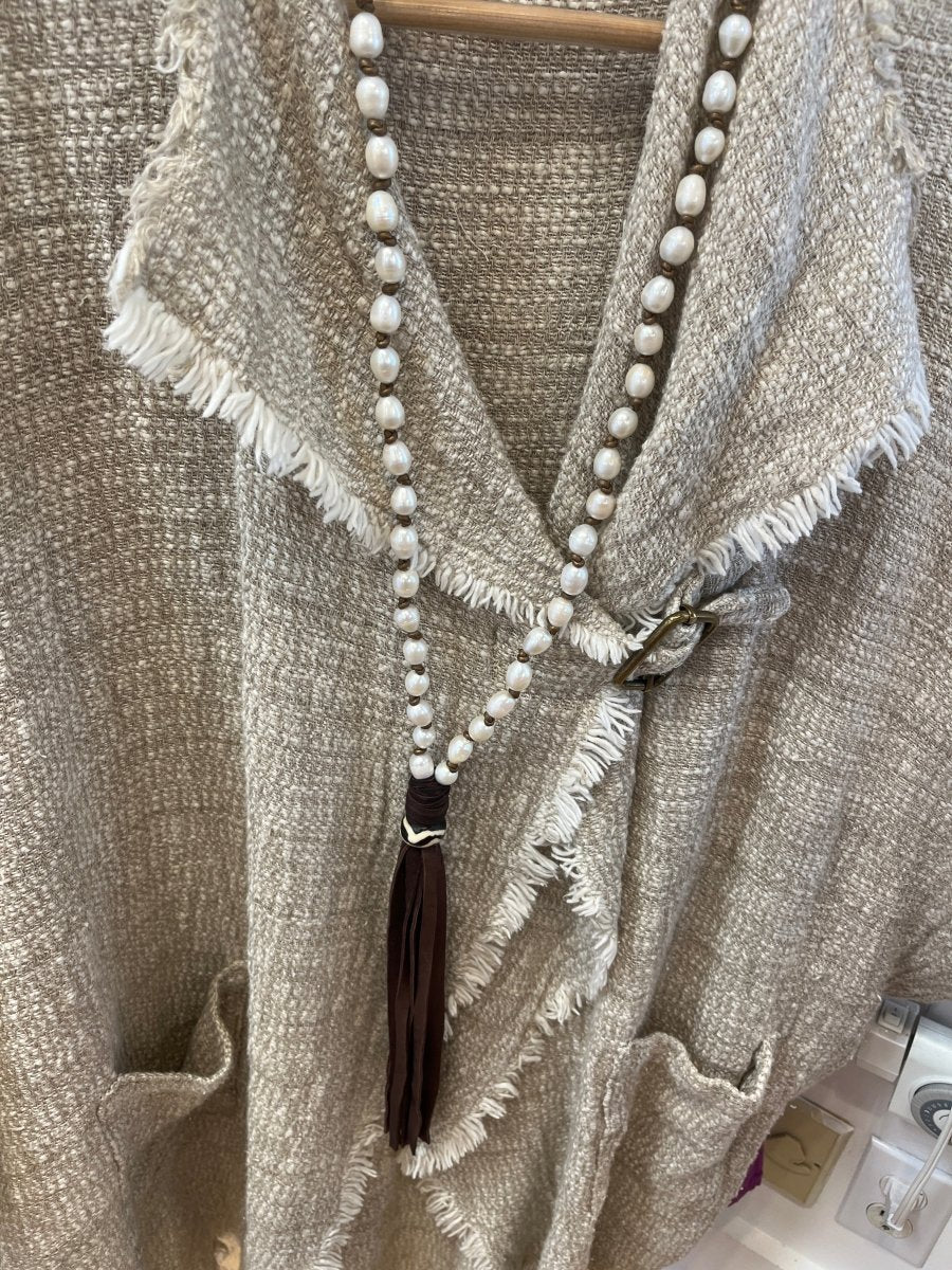 Surf N Turf - Pearls and Deer Hide Long necklaceMelody Vintage JewelryNECKLACES