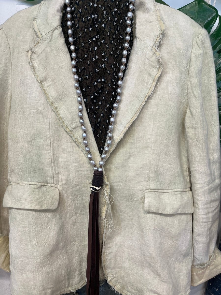 Surf N Turf - Pearls and Deer Hide Long necklaceMelody Vintage JewelryNECKLACES