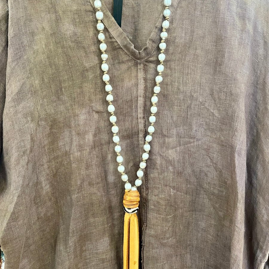 Surf N Turf - Pearls and Deer Hide Long necklaceMelody Vintage JewelryNECKLACES
