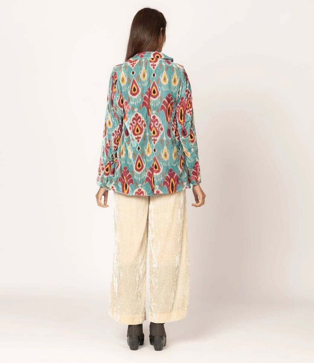 Sutra Blue Ikat Velvet BlazerTanavana