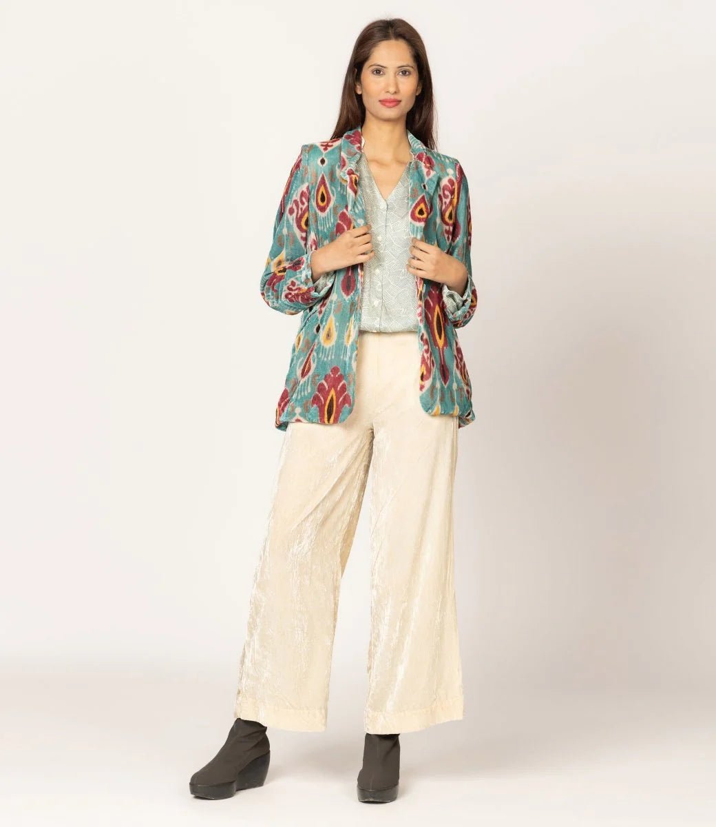 Sutra Blue Ikat Velvet BlazerTanavana