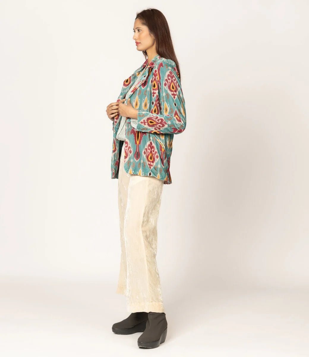 Sutra Blue Ikat Velvet BlazerTanavana