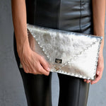 Symmetria leather clutch in silverANA KOUTSI