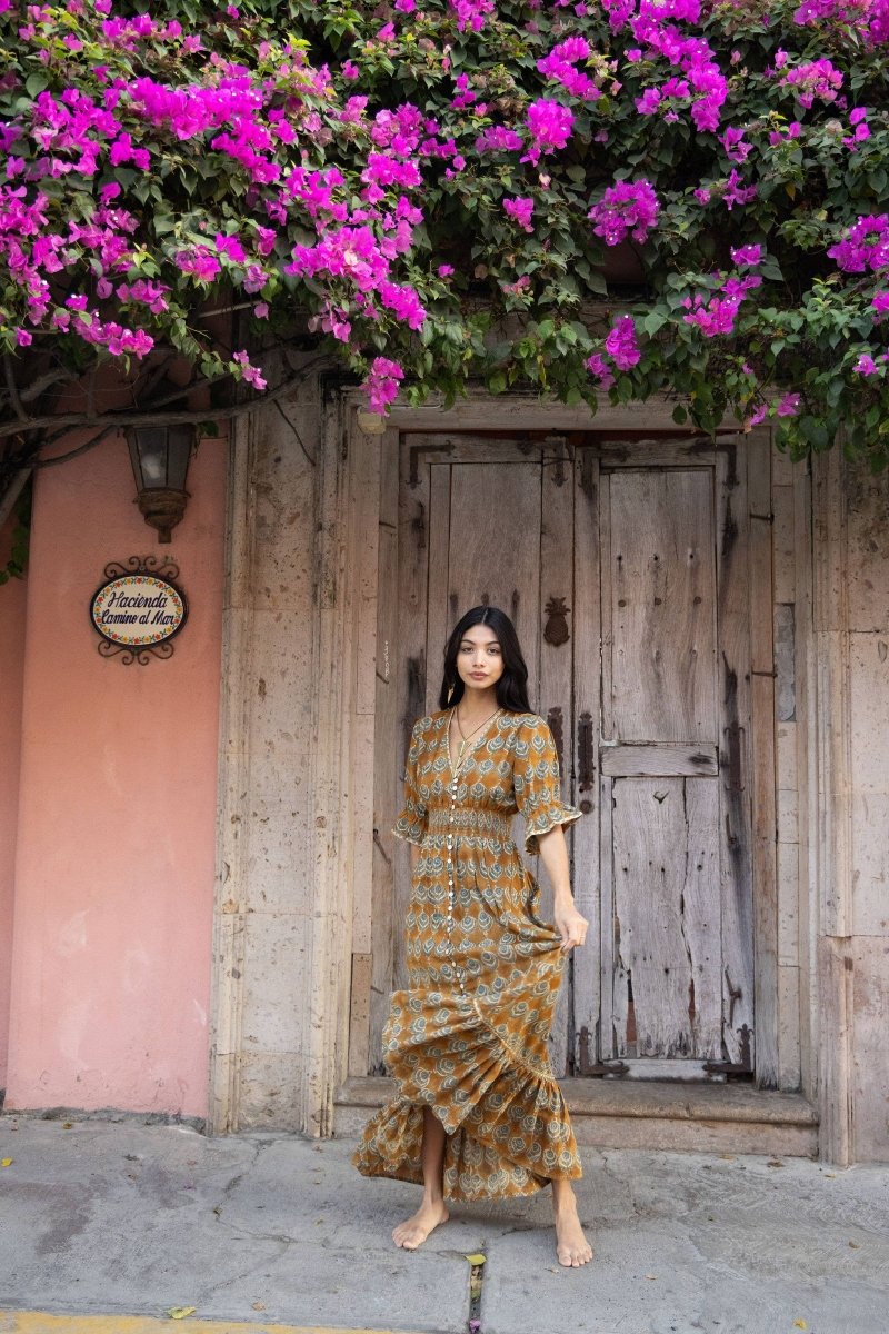 Tatiana Block Printed Dress – OchreThe Fox and The MermaidDRESS