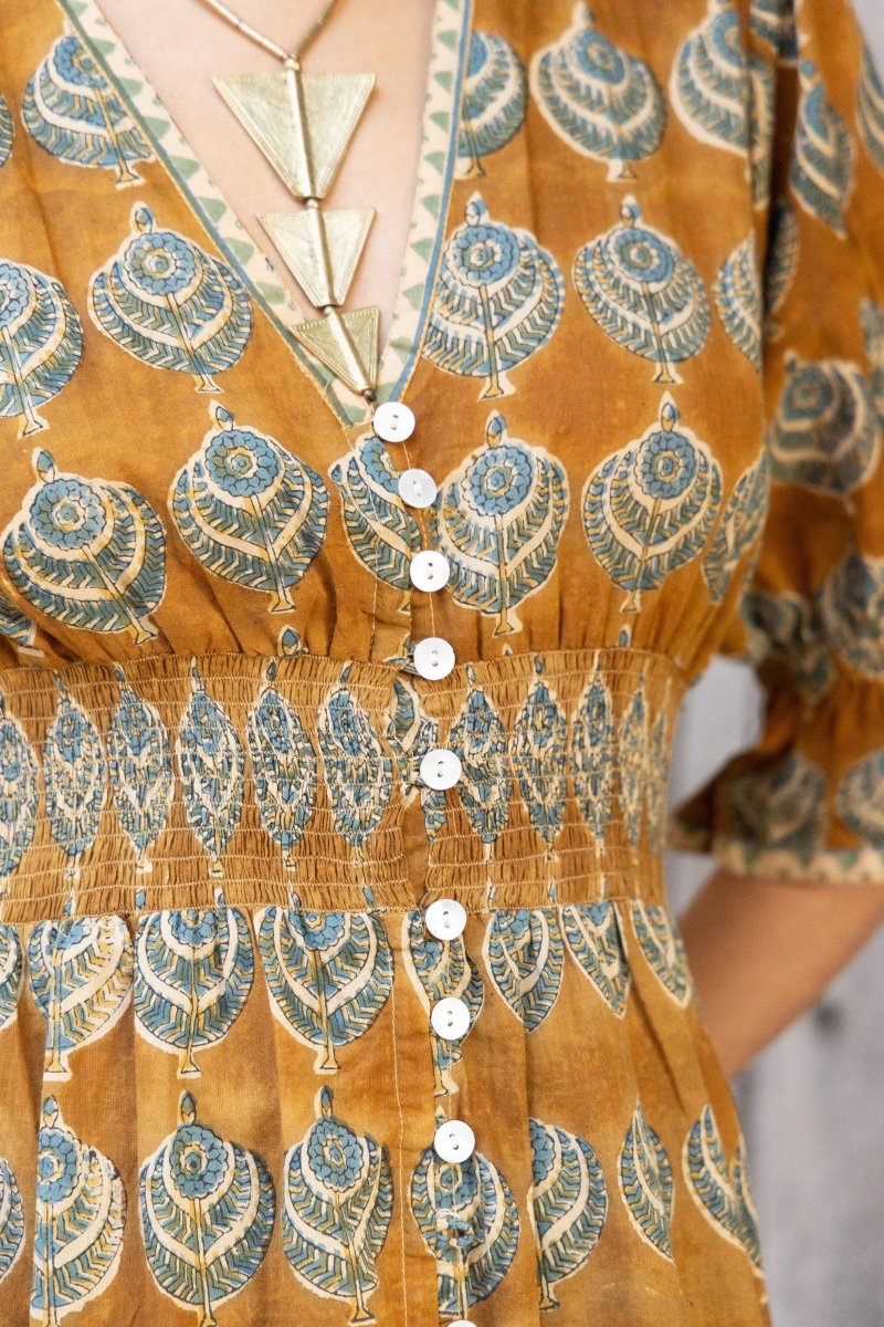 Tatiana Block Printed Dress – OchreThe Fox and The MermaidDRESS