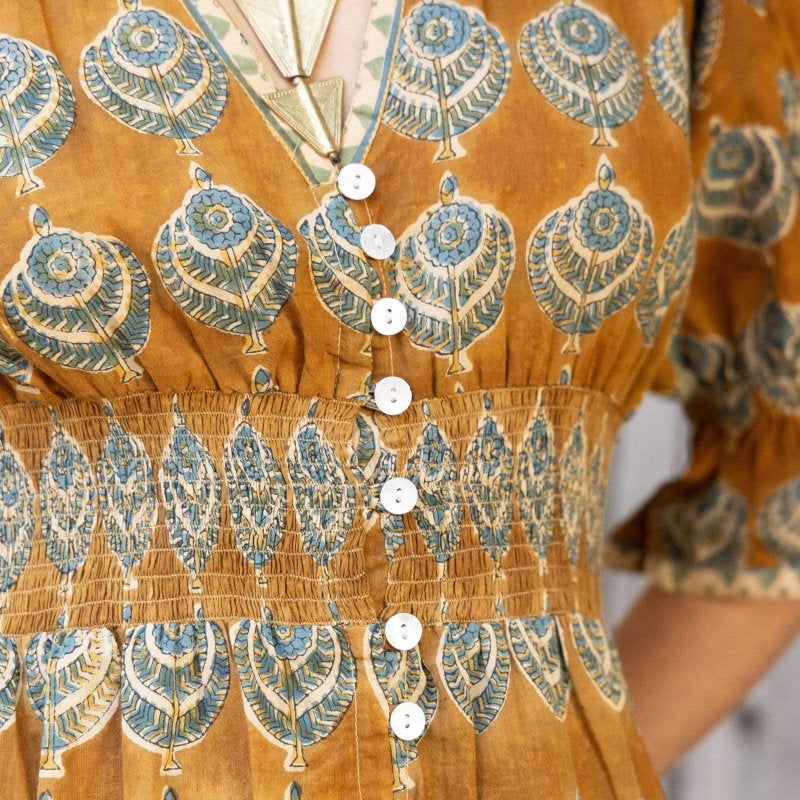 Tatiana Block Printed Dress – OchreThe Fox and The MermaidDRESS