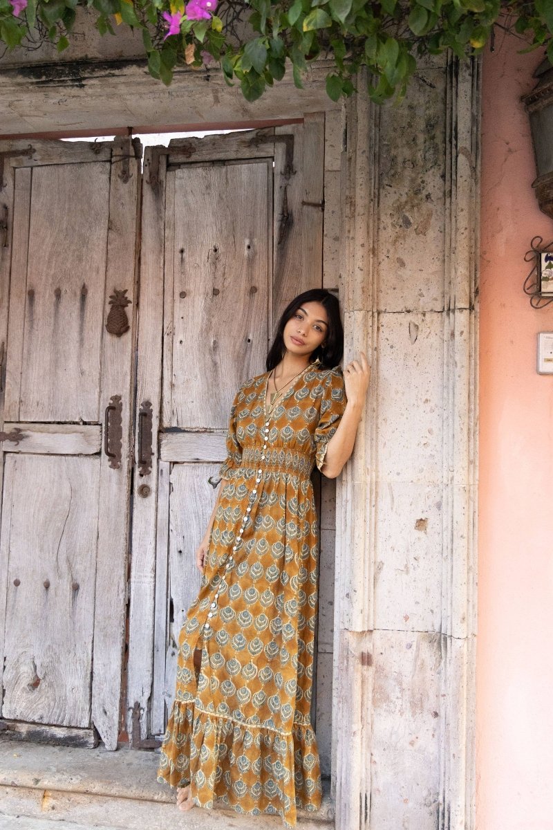 Tatiana Block Printed Dress – OchreThe Fox and The MermaidDRESS