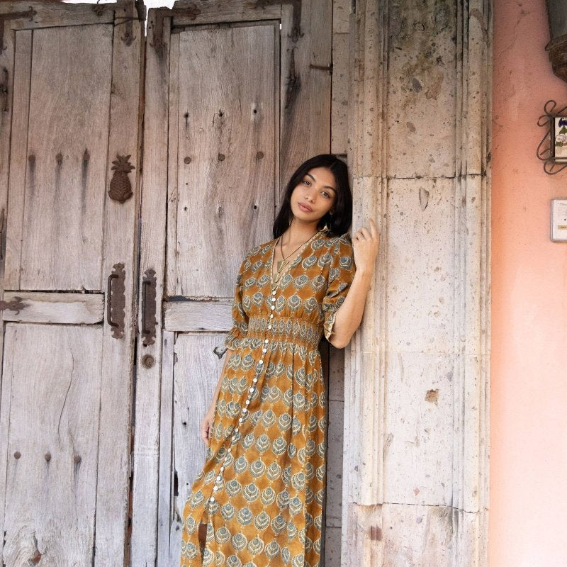 Tatiana Block Printed Dress – OchreThe Fox and The MermaidDRESS