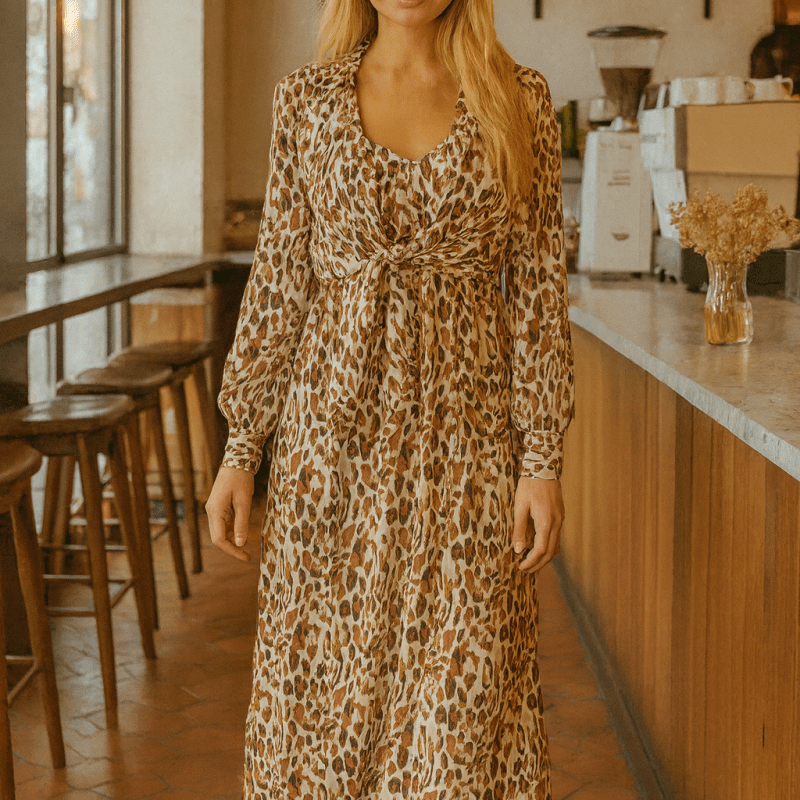 Tayla Tie Front Dress – Leopard PrintTolaniDRESS