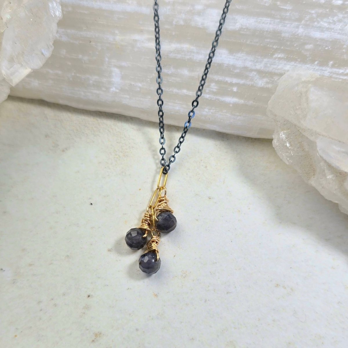 Three Iolite Rounds On Oxidized Silver Chain 1583James & JezebelleNECKLACES