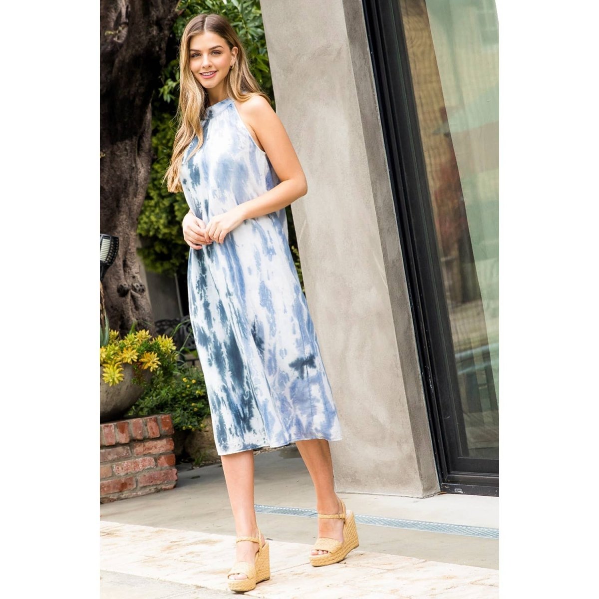 Tie Dye Midi Dress with Halter NeckTHMLDRESS