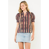 Tie - Dye Puff Sleeve Split Neck Top – WineTHMLblouse