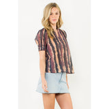 Tie - Dye Puff Sleeve Split Neck Top – WineTHMLblouse