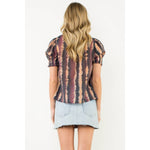 Tie - Dye Puff Sleeve Split Neck Top – WineTHMLblouse