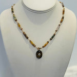 Tiger Eye Oval Pendant With White Topaz And Jasper Tube Short NecklaceBeth ZinkNECKLACES