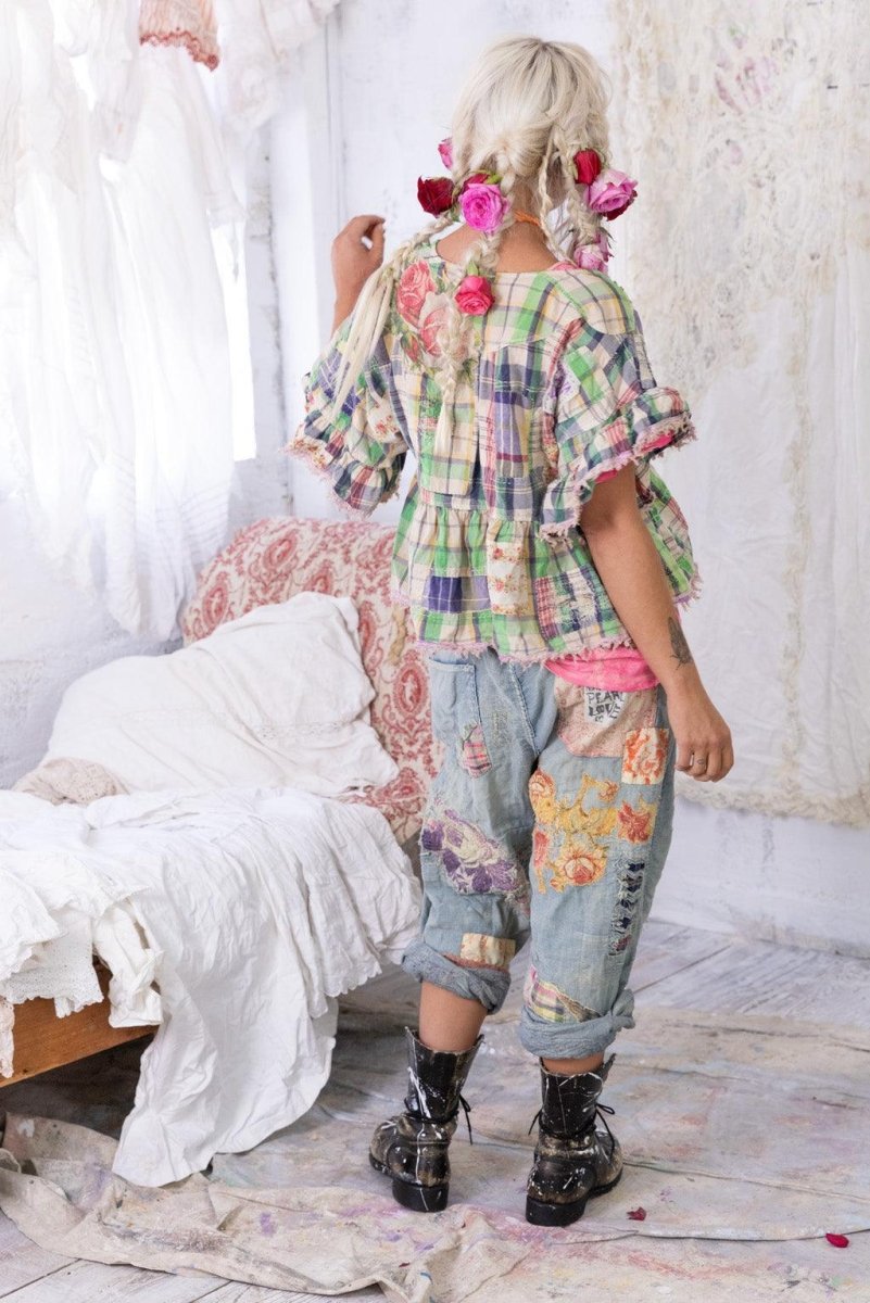 Top 1521 - Eyelet Dear Liza Blouse - Madras GreenMagnolia PearlTOPS