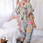 Top 1521 - Eyelet Dear Liza Blouse - Madras GreenMagnolia PearlTOPS