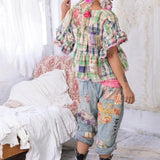 Top 1521 - Eyelet Dear Liza Blouse - Madras GreenMagnolia PearlTOPS
