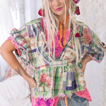 Top 1521 - Eyelet Dear Liza Blouse - Madras GreenMagnolia PearlTOPS